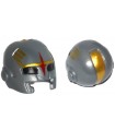 Flat Silver Minifigure, Headgear Helmet Space with Mouth Slit and with Black Eye Holes, Red Star and Gold Markings Pattern
