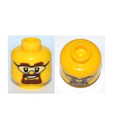 Yellow Minifigure, Head Glasses with Safety Goggles, Brown Eyebrows and Goatee Pattern - Hollow Stud