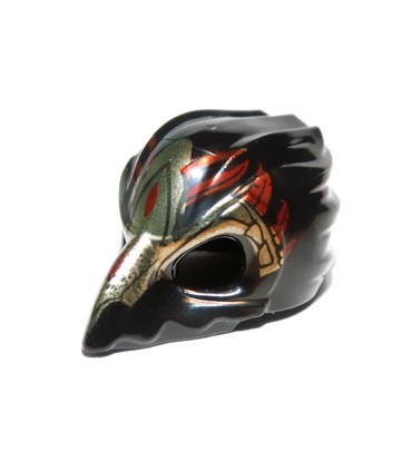 Black Minifigure, Headgear Mask Bird (Raven) with Gold Beak and Dark Red Markings Pattern