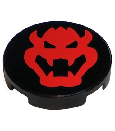 Black Tile, Round 2 x 2 with Bottom Stud Holder with Red Bowser Head Pattern