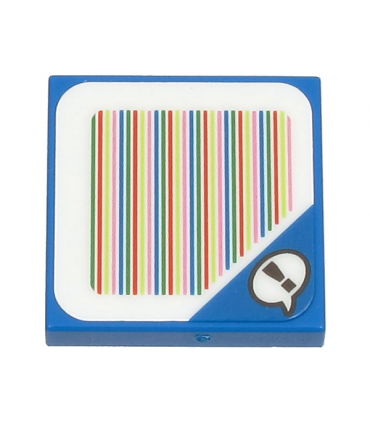 Blue Tile 2 x 2 with Super Mario Scanner Code Blue Toad Speech Bubble with Exclamation Mark Pattern (Sticker)