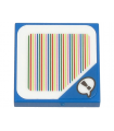 Blue Tile 2 x 2 with Super Mario Scanner Code Blue Toad Speech Bubble with Exclamation Mark Pattern (Sticker)