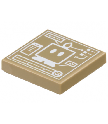 Dark Tan Tile 2 x 2 with White Super Mario Bob-omb Schematic Pattern