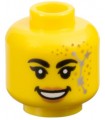 Yellow Minifigure, Head Female Black Thick Eyebrows and Single Eyelashes, Nougat Lips, Gold Dots, Silver Stars Constellation