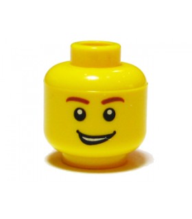 Yellow Minifigure, Head Male Reddish Brown Eyebrows, Open Lopsided Grin with Teeth, White Pupils Pattern