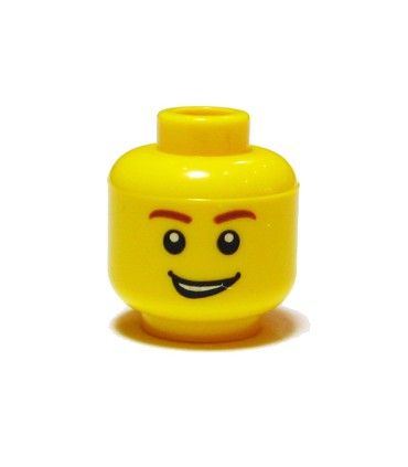 Yellow Minifigure, Head Male Reddish Brown Eyebrows, Open Lopsided Grin with Teeth, White Pupils Pattern