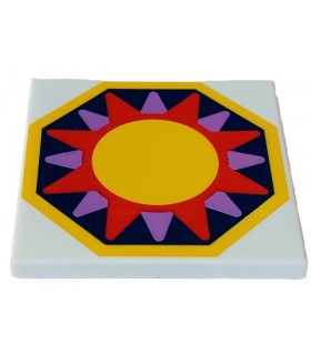 White Tile 4 x 4 with Yellow, Magenta and Medium Lavender Sun on Dark Blue Octagon Background with Yellow Edge Pattern
