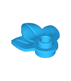 Dark Azure Plant Plate, Round 1 x 1 with 3 Leaves