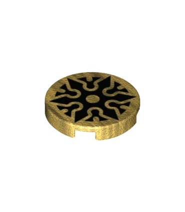 Pearl Gold Tile, Round 2 x 2 with Bottom Stud Holder with Black Shuriken Throwing Star Pattern