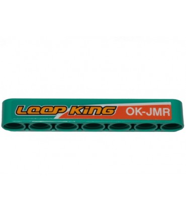 Dark Turquoise Technic, Liftarm Thick 1 x 7 with Orange Stripe, 'LOOP KiNG' and 'OK-JMR' Pattern Model Left Side (Sticker)