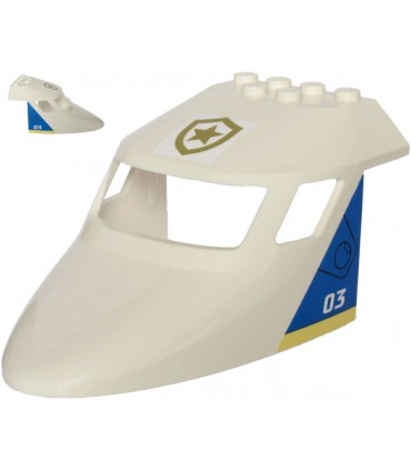 White Aircraft Fuselage Forward Curved 6 x 10 x 4 - 3 Window Panes with Gold Star Badge on Top and Number 03 B. Sides (Stickers)