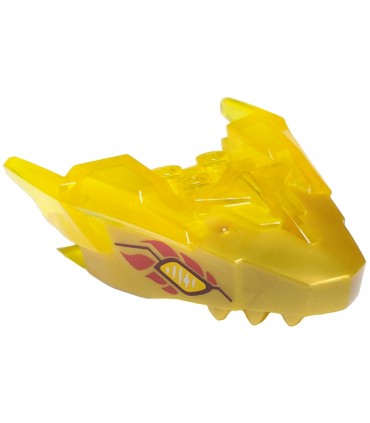 Trans-Yellow Dragon Head  Jaw Upper-Horns-Molded Pearl Gold Face and Printed Bright Light Yellow-Dark Red Eyes and Red Flames