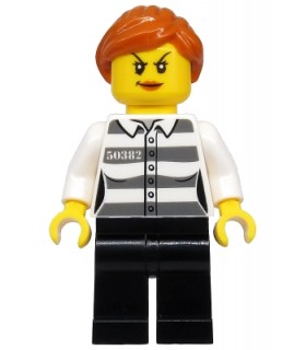 Police - Jail Prisoner 50382 Prison Stripes, Female, Black Legs, Scowl with Peach Lips, Orange Ponytail