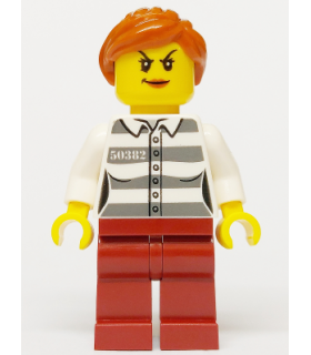 Police - Jail Prisoner 50382 Prison Stripes, Female, Dark Red Legs, Scowl with Peach Lips, Orange Ponytail