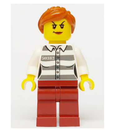 Police - Jail Prisoner 50382 Prison Stripes, Female, Dark Red Legs, Scowl with Peach Lips, Orange Ponytail