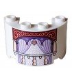 White Cylinder Half 2 x 4 x 2 / 1 x 2 Cutout with Balcony, Nougat Ornate on Dark Red Background, Dark Purple Panel  Pattern