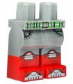 Dark Bluish Gray Hips and Legs Molded Red Lower Legs / Boots and Printed Bright Green Belt with Silver Buckle, Black Stitching