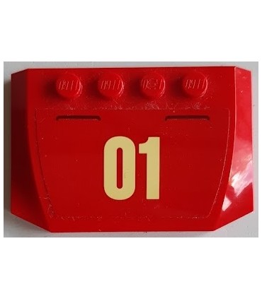 Red Wedge 4 x 6 x 2/3 Triple Curved with Bright Light Yellow '01' on Red Background Pattern (Sticker)