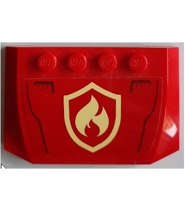 Red Wedge 4 x 6 x 2/3 Triple Curved with Bright Light Yellow and Red Fire Logo Badge Pattern (Sticker)