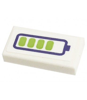 White Tile 1 x 2 with Dark Purple and Lime Battery Charge Indicator Pattern (Sticker)
