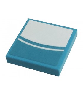 Medium Azure Tile 2 x 2 with White Line and Curved Rectangle on Medium Azure Background Pattern (Sticker)