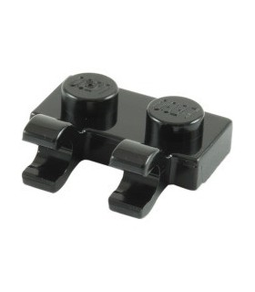 Black Plate, Modified 1 x 2 with Clips Horizontal (open O clips)
