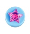 Bright Light Blue Tile, Round 1 x 1 x 2/3 with Molded Trans-Dark Pink Star Pattern