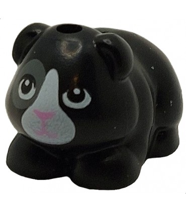 Black Guinea Pig, Friends Style with Bright Pink Nose and Mouth, Black Eyes with Dark Bluish Gray Contour Right Eye Pattern