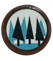 Reddish Brown Tile, Round 2 x 2 with Bottom Stud Holder with Black and Medium Azure Trees on White Background Pattern