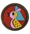 Reddish Brown Tile, Round 2 x 2 Bottom Stud Holder Bright Pink and Bright Light Orange Bird, M. Azure Triangle Pattern (Sticker)