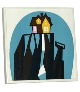 White Tile 4 x 4 with Dark Brown, Bright Light Orange and Bright Pink House on Cliff with Waterfall Pattern (Sticker)
