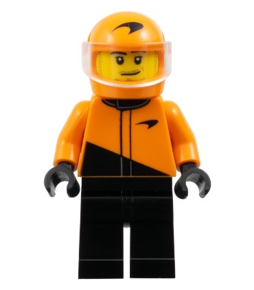 Formula 1 Driver, McLaren - Male, Black and Orange Racing Suit, Orange Helmet, Trans-Clear Visor, Stubble