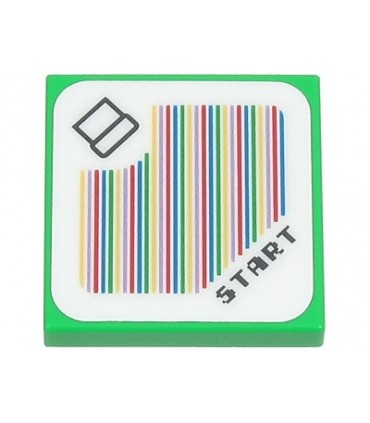 Bright Green Tile 2 x 2 with Super Mario Scanner Code Pipe and 'START', Round Corner Pattern (Sticker) - Sets 71403 / 71441