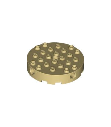 Tan Brick, Round 6 x 6 with 4 Side Pin Holes and Center Hole