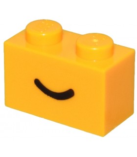 Bright Light Orange Brick 1 x 2 with Black Smile Curved Line Pattern