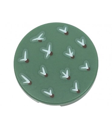 Sand Green Tile, Round 2 x 2 with Bottom Stud Holder with White and Dark Brown Cactus Needles Pattern