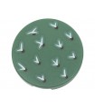 Sand Green Tile, Round 2 x 2 with Bottom Stud Holder with White and Dark Brown Cactus Needles Pattern
