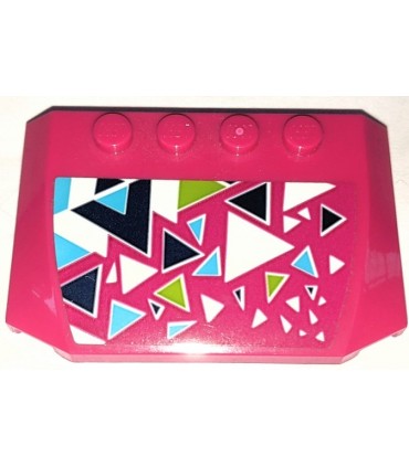 Magenta Wedge 4 x 6 x 2/3 Triple Curved with Black, Lime, Medium Azure and White Triangles Pattern (Sticker) - Set 41319