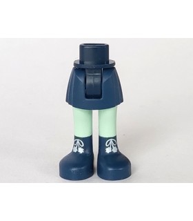 Dark Blue Mini Doll Hips and Skirt, Sand Green Legs and Dark Blue Boots with White Laces Pattern - Thick Hinge