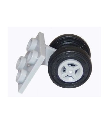 Light Bluish Gray Plate, Modified 2 x 2 Thin with Dual Wheels Holder - Split Pins with Light Bluish Gray Wheels and Black Tires