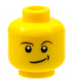 Yellow Minifig, Head Male Crooked Smile, Black Eyes with White Pupils, Brown Eyebrows Pattern - Stud Recessed