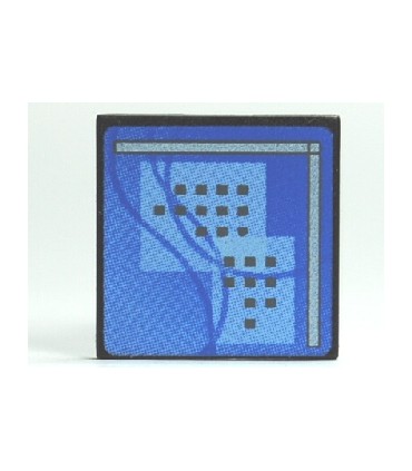 Black Road Sign 2 x 2 Square with Clip with Curved Blue Lines and Small Black Squares Pattern (Computer Screen)