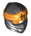 Black Minifigure, Headgear Ninjago Wrap Type 4 with Molded Orange Headband and Printed Black Ninjago Logogram Letter C Pattern
