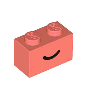 Coral Brick 1 x 2 with Black Smile Curved Line Pattern