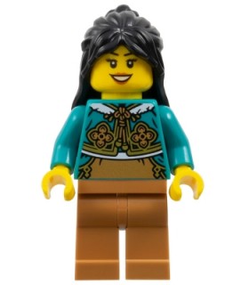 Woman, Black Long Hair, Dark Turquoise Cheongsam Bolero Shrug, Medium Nougat Legs