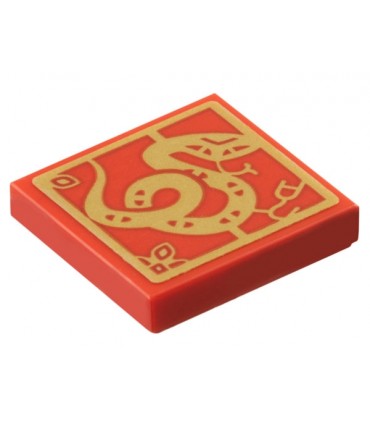 Red Tile 2 x 2 with Gold Snake and Border Pattern (Sticker) - Set 80116