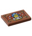 Reddish Brown Tile 2 x 3 with Chef with Dumplings, Red Fan and Gold Filigree Pattern (Sticker) - Set 80116