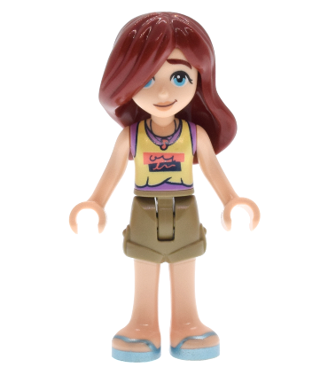Friends Paisley - Bright Light Yellow and Medium Lavender Tank Top, Dark Tan Shorts, Metallic Light Blue Sandals