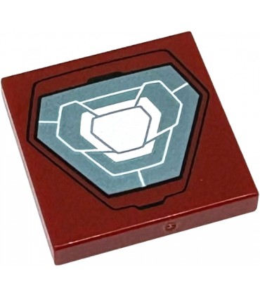 Dark Red Tile 2 x 2 with White and Metallic Light Blue Hexagonal Arc Reactor Pattern