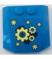 Dark Azure Wedge 4 x 4 x 2/3 Triple Curved with Yellow and Dark Blue Gears Pattern (Sticker) - Set 41333